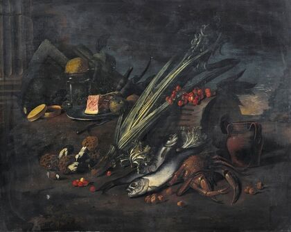 Still life with fish and mushrooms