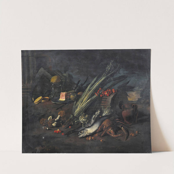Still life with fish and mushrooms by Angelo Maria Rossi