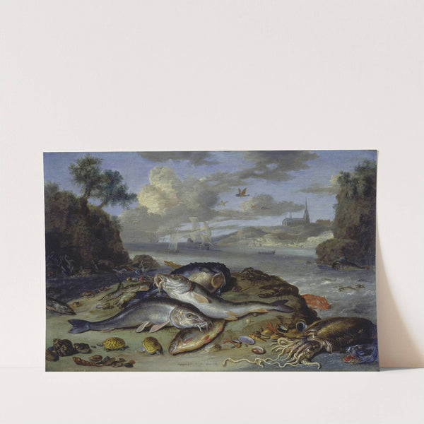 Still Life with Fish and Sea Animals in a Coastal Landscape (1661) by Jan Van Kessel The Elder
