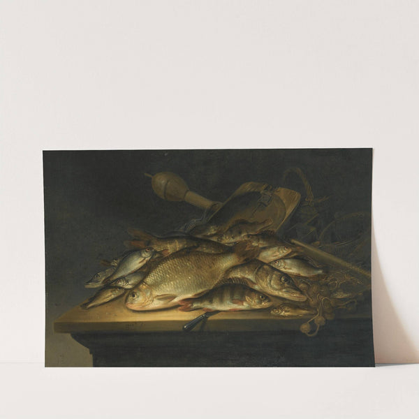 Still Life With Fish, Nets, Fishing Equipment And A Knife On A Table by Pieter de Putter