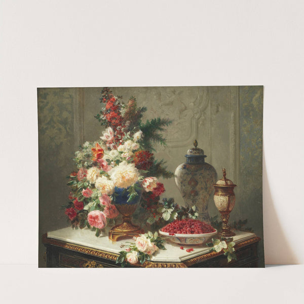 Still life with flowers and raspberries by Jean-Baptiste Robie