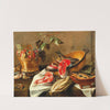 Still life with fruit in a copper vessel, fish and game by Circle of Frans Ykens