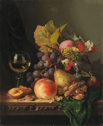Still life with grapes and a glass of wine
