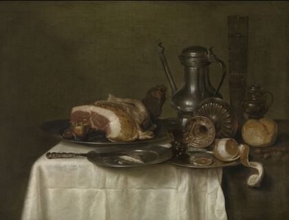 Still life with ham and bread