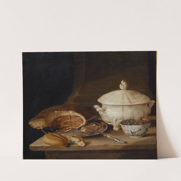 Still Life with Ham on a Pewter Dish, a Faience Set and a Bowl of Gooseberries and Red Currants by Pehr Hilleström