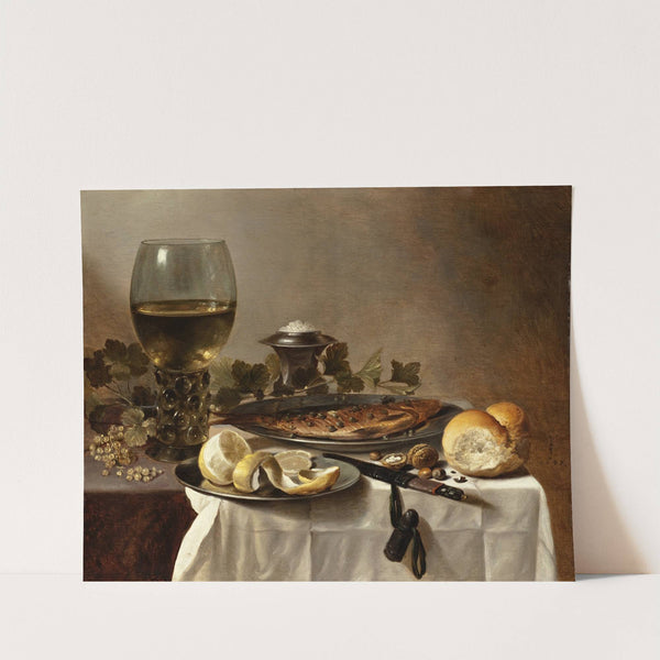 Still Life with Herring, Wine and Bread (1647) by Pieter Claesz