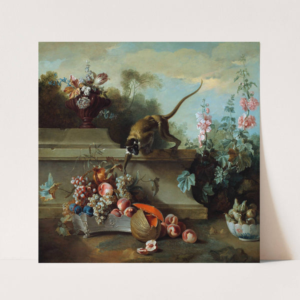 Still Life with Monkey, Fruits, and Flowers (1724) by Jean-Baptiste Oudry