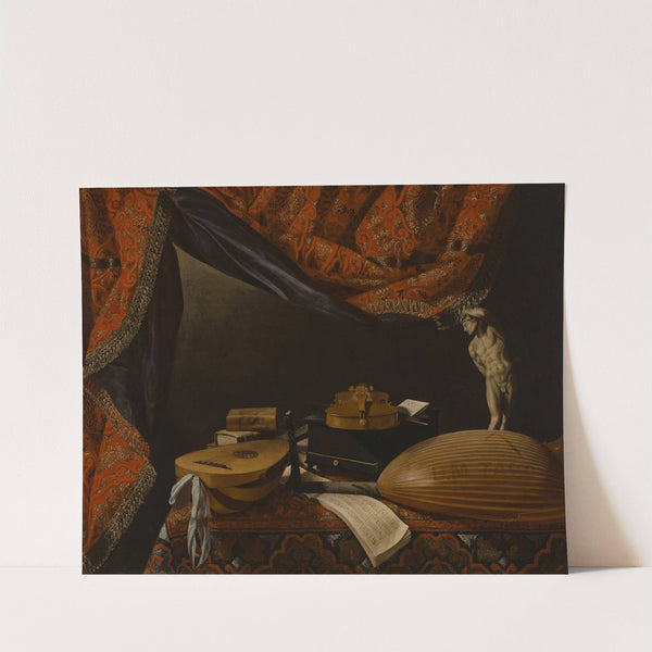 Still life with Musical Instruments, Books and Sculpture by Evaristo Baschenis
