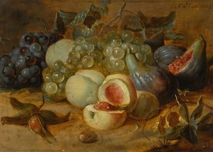 Still life with peaches and figs