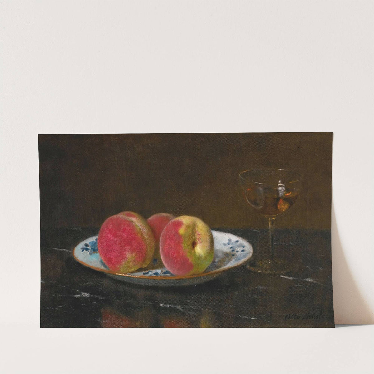 Still life with peaches and glass by Otto Scholderer
