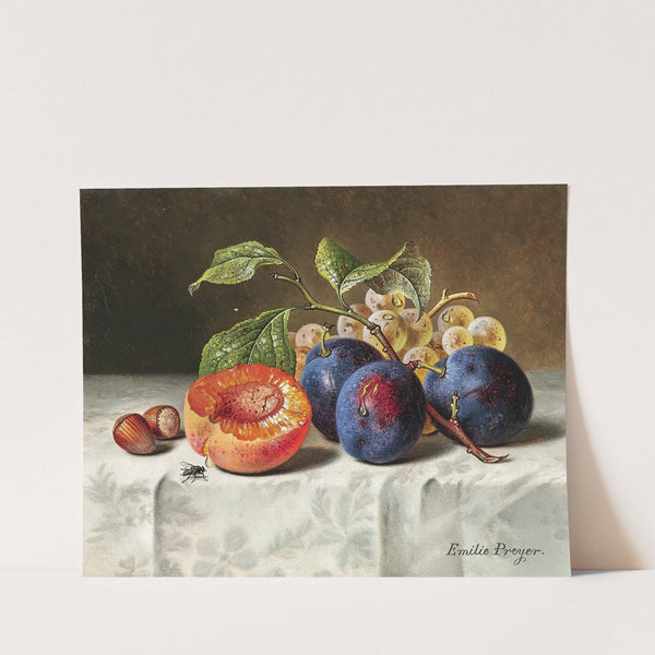 Still Life with Peaches, Red Grapes, Hazelnuts and a Wasp. by Emilie Preyer