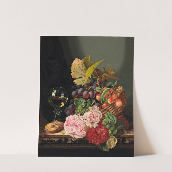 Still life with peonies and a glass of wine by Edward Ladell