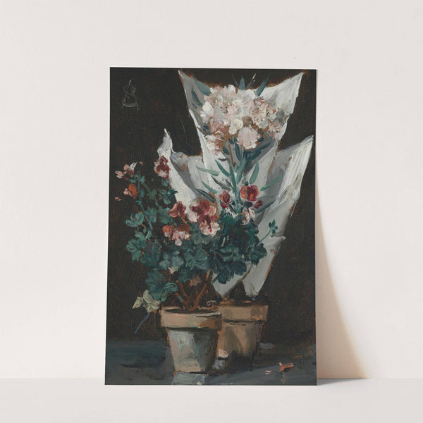 Still life with potted geraniums by Alfred Stevens