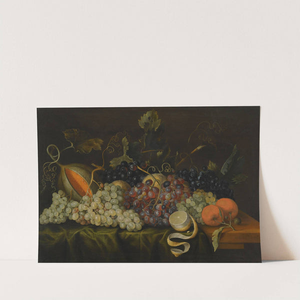 Still Life With Red, Black And Green Grapes On The Vine, Together With Oranges by Jacob Marrel