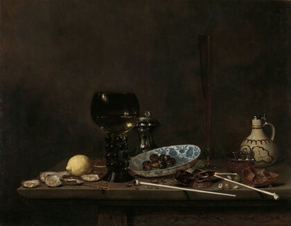 Still Life with Roemer, Flute Glass, Earthenware Jug and Pipes