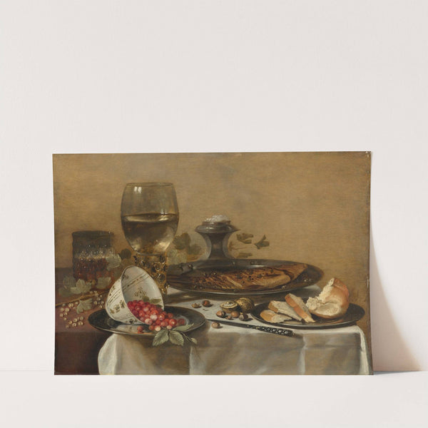 Still Life With Roemer, Smoked Herring, Walnuts, White Currants And Wild Strawberries by Pieter Claesz