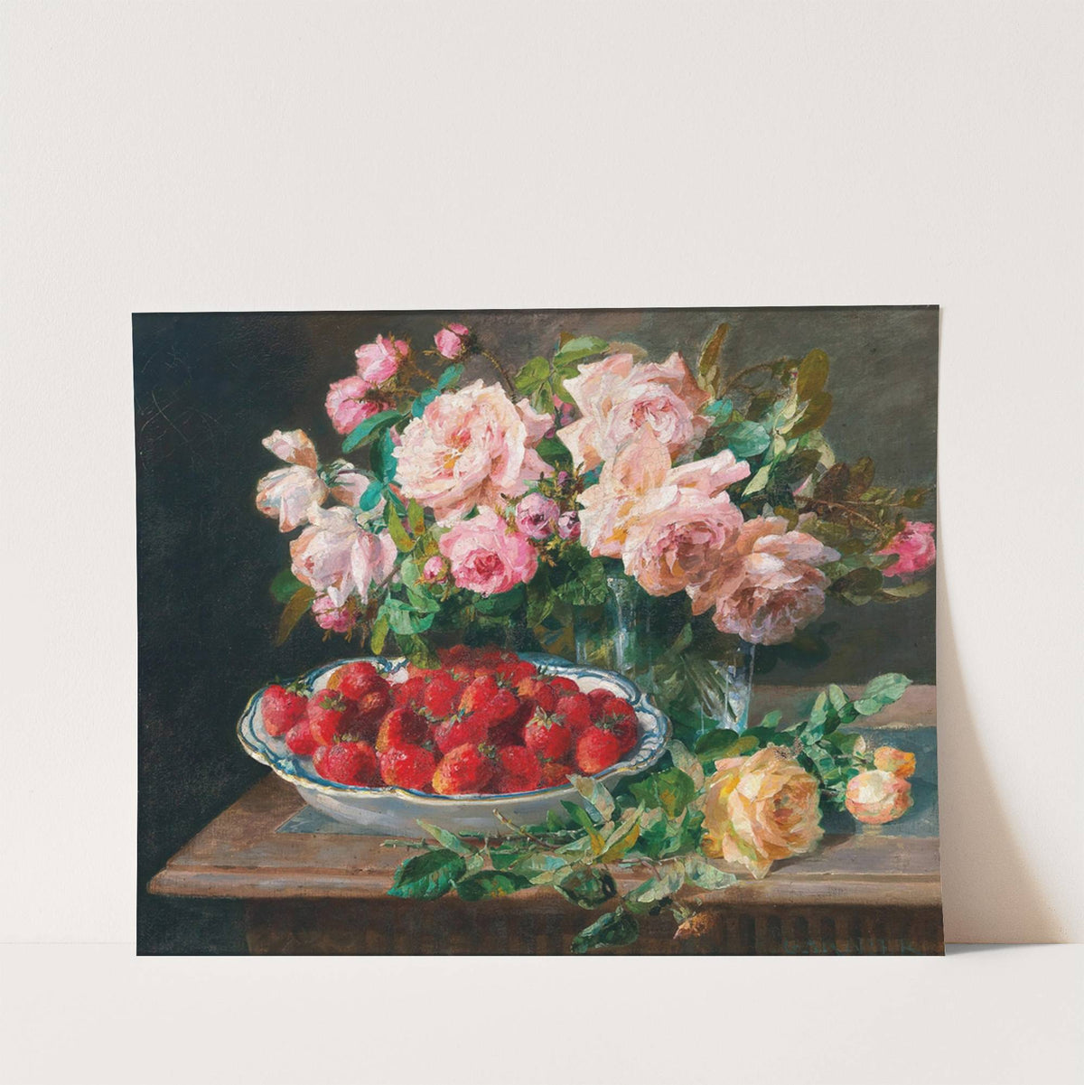 Still Life with Roses and a Bowl with Strawberries by Pierre Garnier