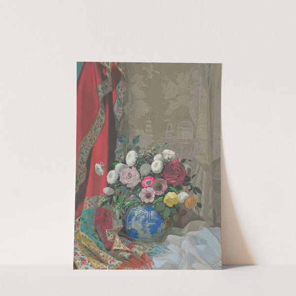 Still life with roses, anemones and chrysanthemums in a Chinese vase by Sergei Chekhonin