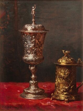 Still-life with tankard and covered cup
