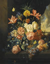 Still life with tulips, roses and fruit