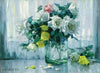 Still Life with White and Yellow Roses in a Glass Vase