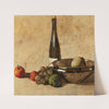 Still life with wine bottle and fruit by Kurt Schwitters