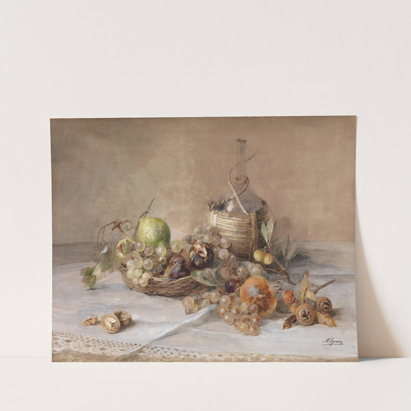 Stilleben mit Obst und Chiantiflasche by Marie Egner