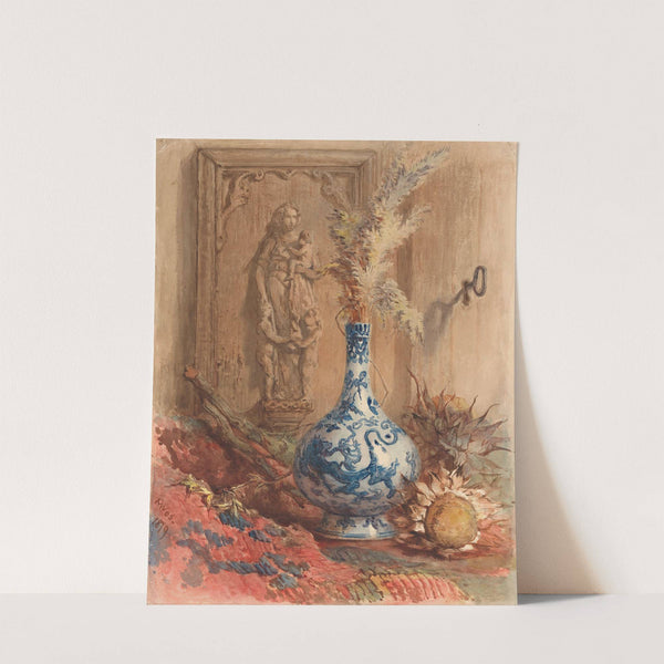 Stilleven met Chinese vaas en gedroogde zonnebloemen by Maria Vos