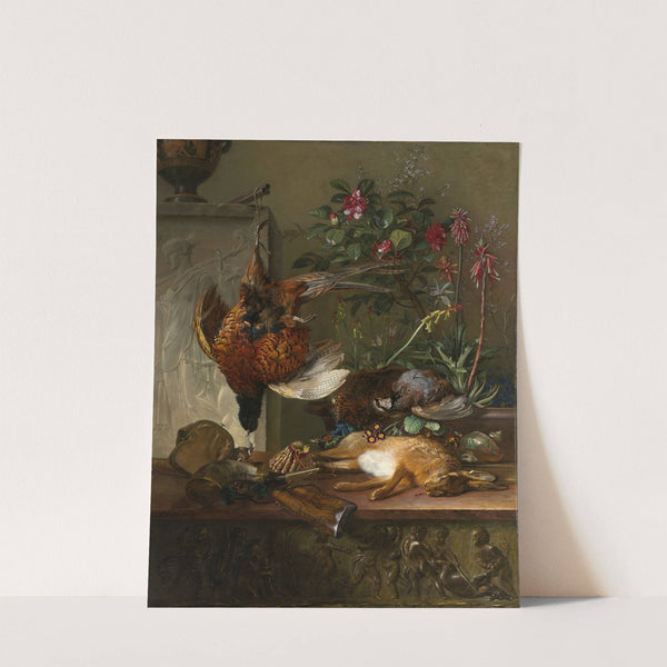 Stilleven met jachtbuit en Griekse stèle; allegorie op de herfst by Georgius Jacobus Johannes van Os