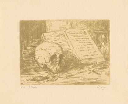 Stilleven met schedel en boek (1873-1931)