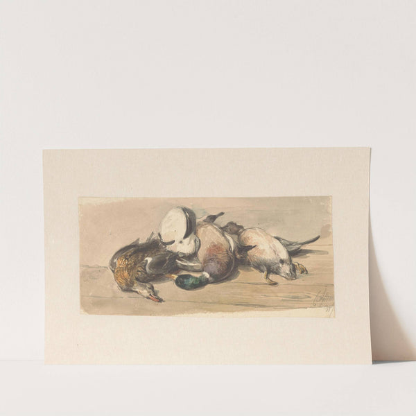 Stilleven met vier eenden (1844) by Cornelis Springer