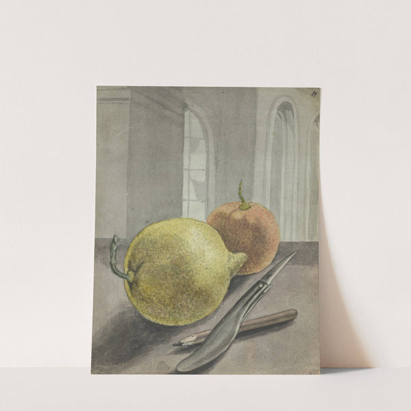 Stilleven met vruchten, mes en potlood by Jan Brandes