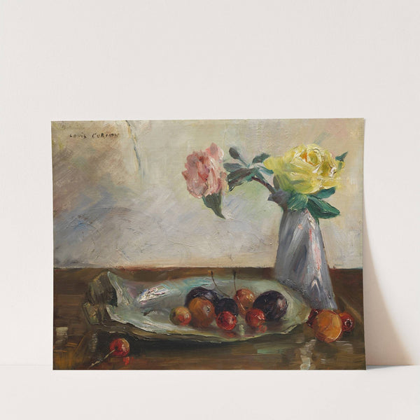 Stillleben mit Blumen in Vase, Muschel und Obst (1902) by Lovis Corinth