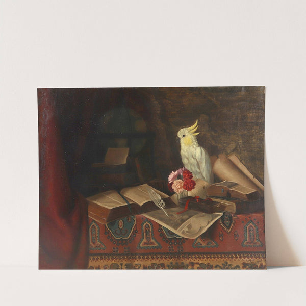 Stillleben mit Büchern und Kakadu by Ludwig Valenta