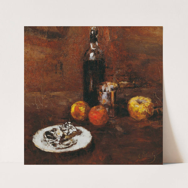 Stillleben mit drei Äpfeln und Käse in Staniol (1886) by Carl Schuch