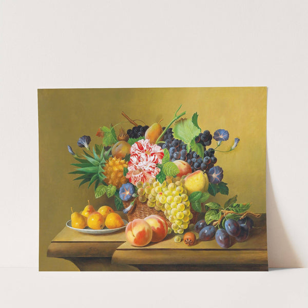 Stillleben mit Früchtekorb und einem Teller mit Birnen by Johann Georg Seitz