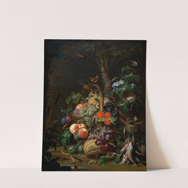 Stillleben mit Früchten,Fischen und Vogelnest by Abraham Mignon