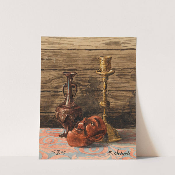 Stillleben mit Kerzenleuchter, Vase und Maske (1905) by Egon Schiele