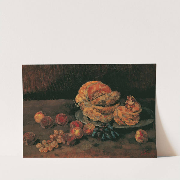 Stillleben mit Kürbis, Pfirsich und Weintrauben (1884) by Carl Schuch