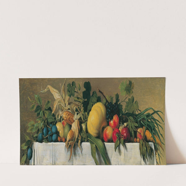 Stillleben mit Obst und Gemüse auf weißem Tischtuch (1830-1840) by Johann Peter Krafft