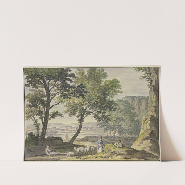 Stilvolle Landschaft mit Schafhirten, in der Ferne eine Stadt by Jan van Huysum