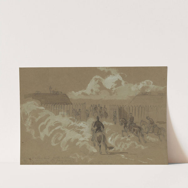 Stockade and gates closing the approach to the long bridge by Alfred Rudolph Waud