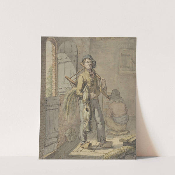 Stoelenmatters in een schuur aan het werk by Gerardus Laurentius Keultjes