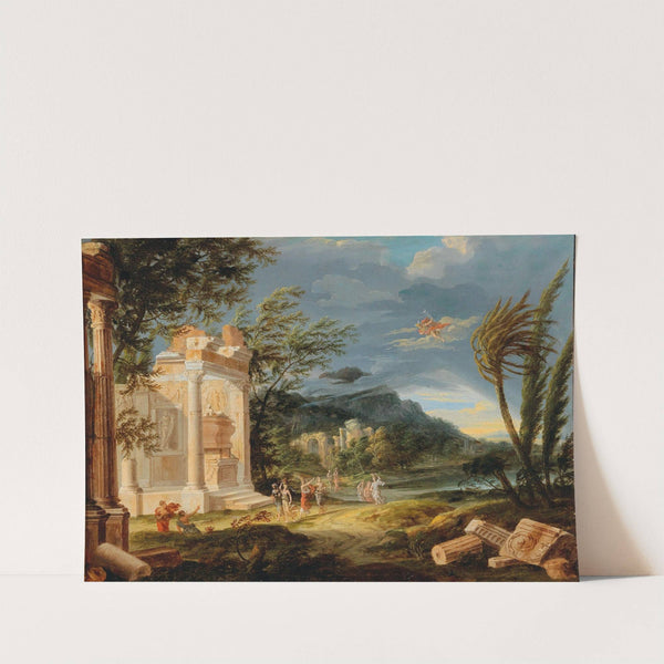 Stormy Landscape with figures and Hermes (18th Century) by French School