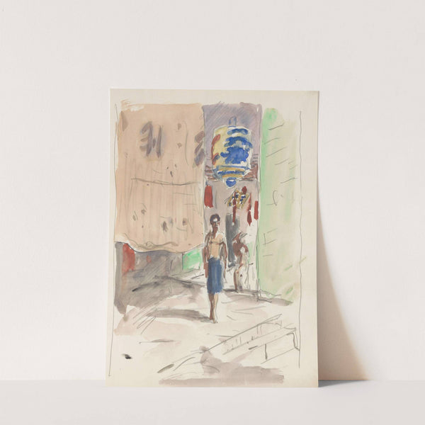 Straat met een lampion en figuren (1931) by Marius Bauer