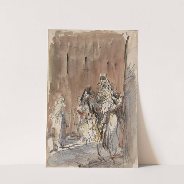 Straat met figuren, waaronder een ruiter (1923) by Marius Bauer