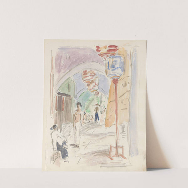 Straat met lampionnen en figuren (1931) by Marius Bauer