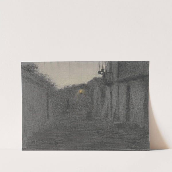 Straatje met een lantaarn in de schemering by Bramine Hubrecht