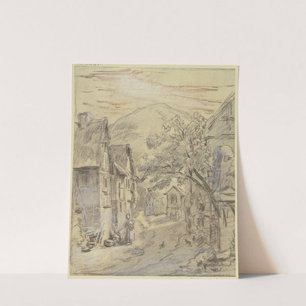 Straße in Mayschoß, links zwei Frauen im Gespräch, im Hintergrund eine Kapelle by Jakob Fürchtegott Dielmann