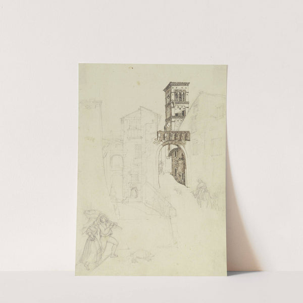 Straße in Rom mit einem Torbogen und dem Kirchturm von Santa Sabina by Heinrich Hübsch